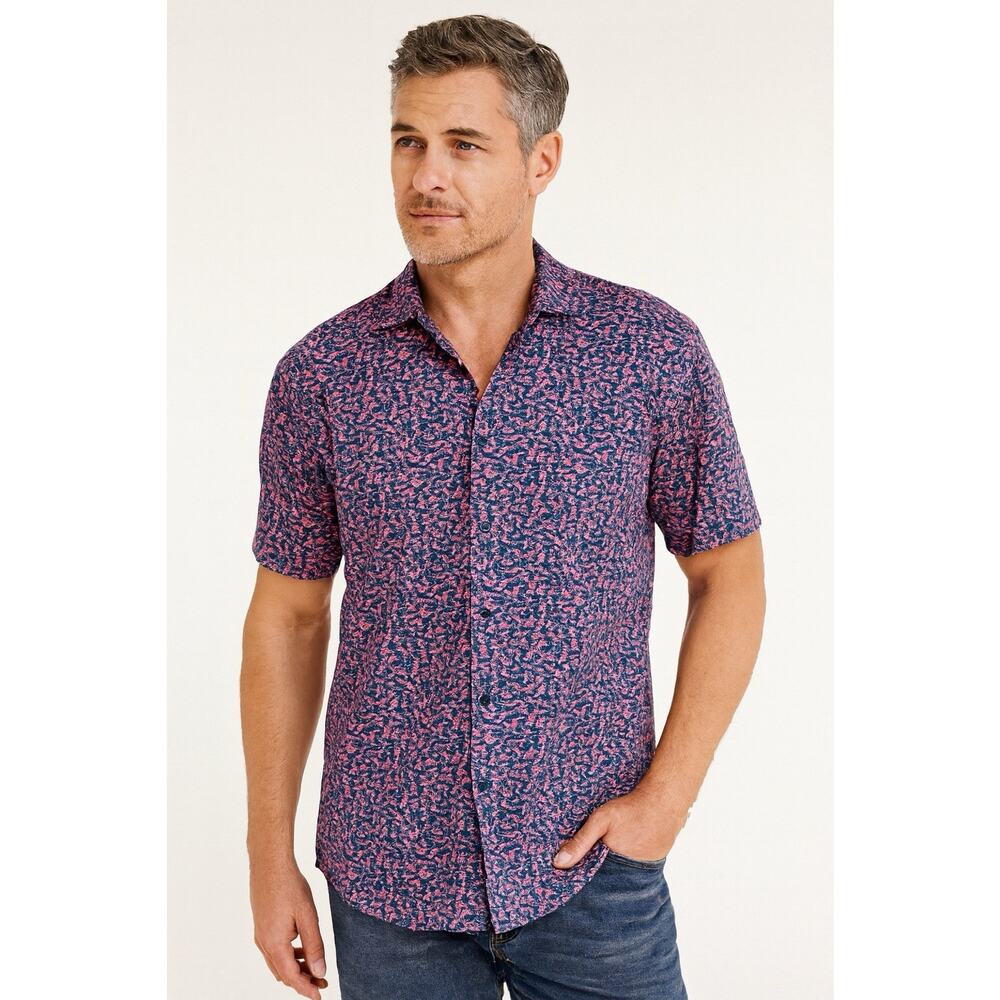 Stone Rose Men's Short Sleeve Purple Shark Print Button Down Men's Size Medium 3